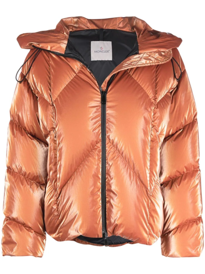 Moncler Frele Metallic Padded Jacket In Orange