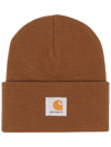 Carhartt Mens Hamilton Brown Acrylic Watch Brand-patch Knitted Beanie Hat In Marrone