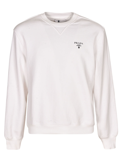 Prada Chest Logo Plain Ribbed Sweatshirt In White