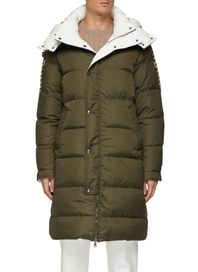 Moncler Reversible Harel Contrasting Hood Snap Button Long Parka Puffer Coat In Blue