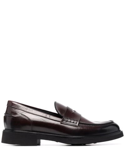 Doucal's Leather Penny Loafers In Brown