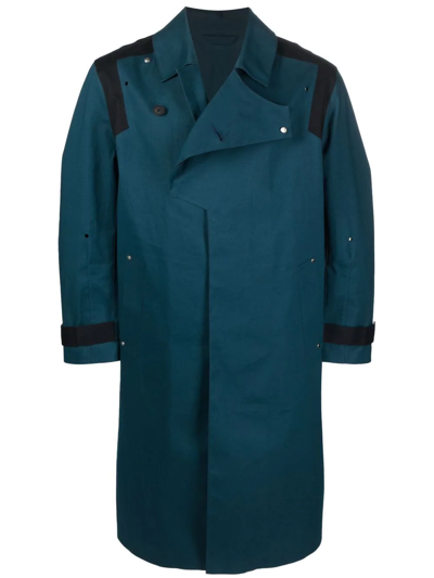 A-cold-wall* Logo-badge Longline Trench Coat In Blau