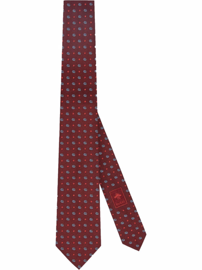 Gucci Double G And Stars Silk Jacquard Tie In Red
