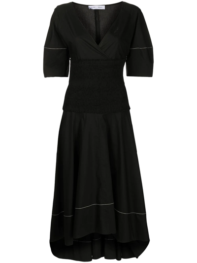 Proenza Schouler White Label Smocked Poplin Midi Dress In Black