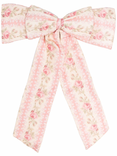 Loveshackfancy Rose-print Bow Hair Clip In Nude | ModeSens display picture 2