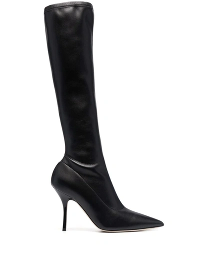 Paris Texas Pointed Leather Knee-length Boots In Schwarz