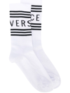 Versace Short Socks W/ Striped Logo Cuff In White