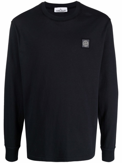 Stone Island Compass-patch Long-sleeved T-shirt In Blue