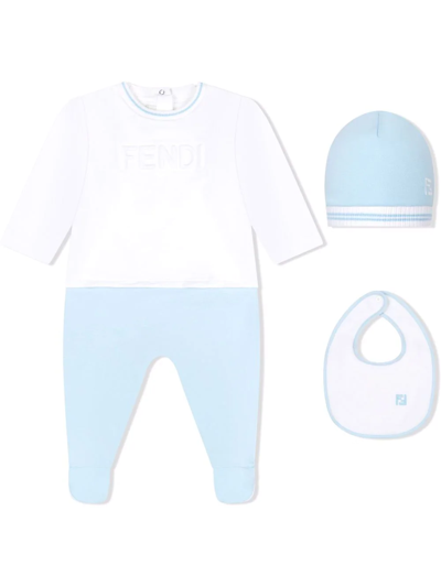 Fendi Logo-debossed Babygrow Set In Blue