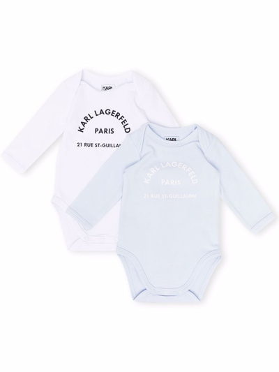 Karl Lagerfeld Babies' Logo-print Cotton Bodies Set Of 2 In Blue