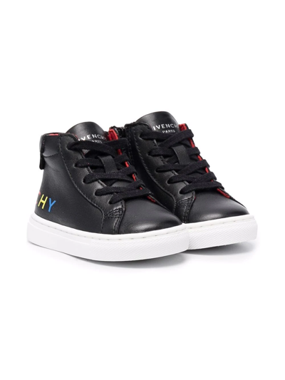 Givenchy Kids Leather Logo High-top Sneakers In Black