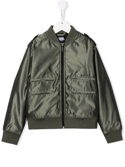 Karl Lagerfeld Kids' Piped-trim Bomber Jacket In Green