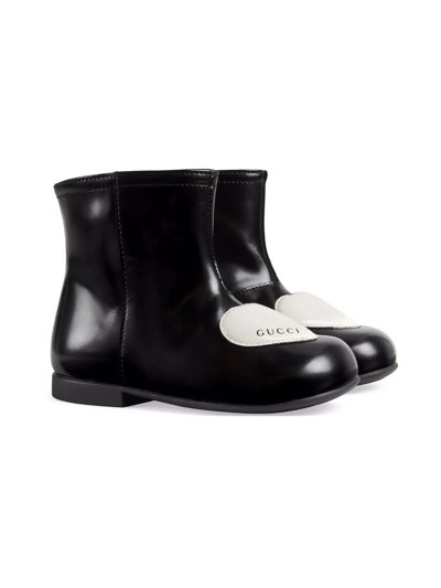 Gucci Kids' Heart-patch Ankle Boots In Black
