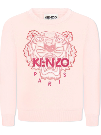 Kenzo Kids' Embroidered Tiger Crew-neck Sweatshirt In Pink