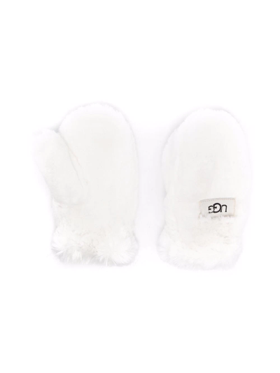 Ugg Kids' Faux-fur Logo Patch Mittens In White