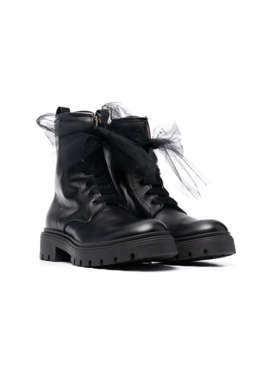 Florens Kids' Leather Tulle-trim Boots In Black