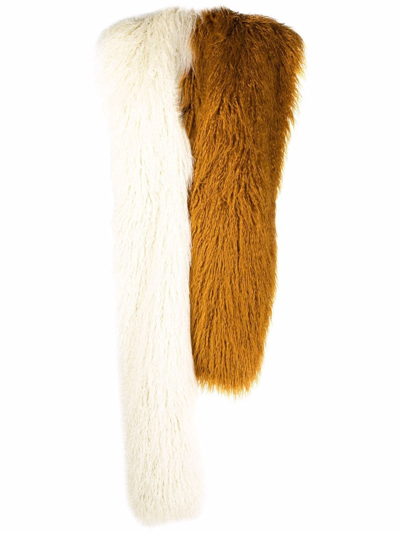 Pre-owned Dries Van Noten 2000s Two-tone Faux-fur Scarf In Neutrals