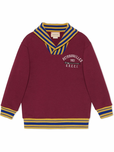 Gucci Kids Cotton Logo-embroidered Sweatshirt (4-12 Years) In Red