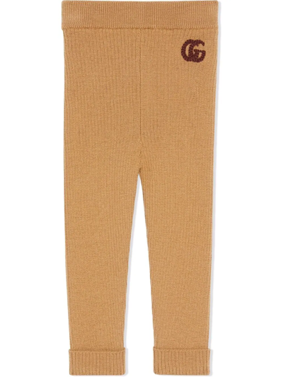 Gucci Babies' Gg Embroidered Wool-knit Leggings In Neutrals