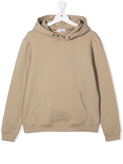 Paolo Pecora Teen Logo-patch Cotton Hoodie In Neutrals