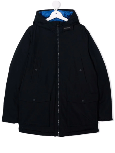 Woolrich Teen Hooded Zip-up Padded Coat In Blue