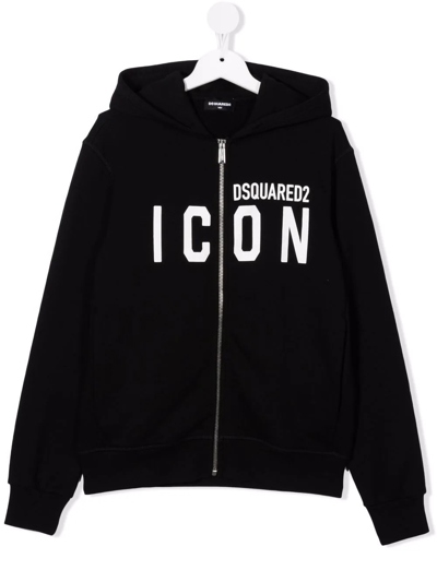 Dsquared2 Teen Icon-print Long-sleeved Hoodie In Black