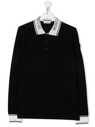 Moncler Kids' Contrast-trimmed Polo Shirt In Black