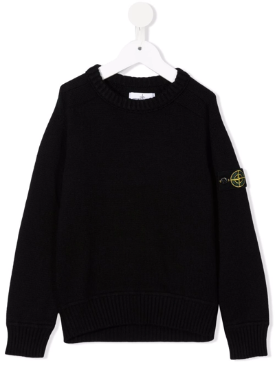 Stone Island Junior Kids' Logo Patch Knit Jumper In Black