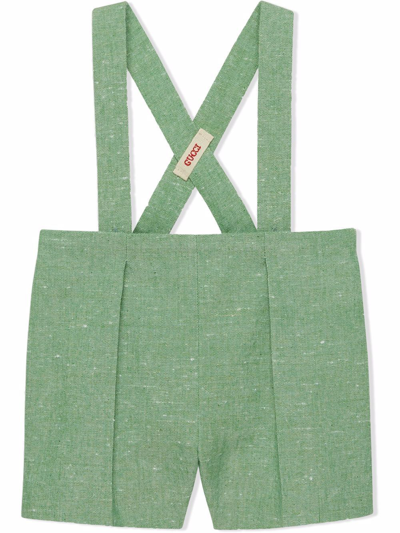 Gucci Babies' Crossover Strap Cotton Dungarees In Green