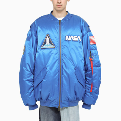 Balenciaga Multi-patch Nasa Bomber Jacket In Blue