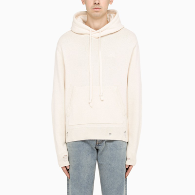 Amiri Logo-embroidered Distressed Cashmere Hoodie In White