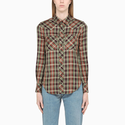 Saint Laurent Red Checked Shirt In Burgundy