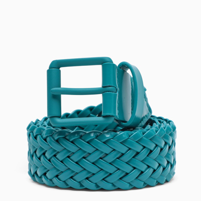 Bottega Veneta Teal Woven Leather Belt In Light Blue