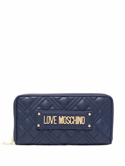 Love Moschino Logo标牌绗缝钱包 In Blau