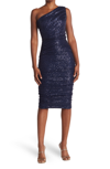 Love By Design Sequin One Shoulder Midi Dress In Navy