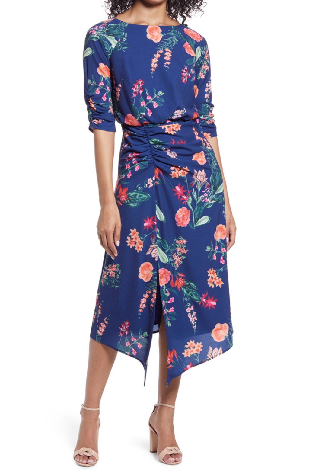 Vince Camuto Floral Asymmetrical Hem Dress In Navy Multi | ModeSens