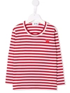 Comme Des Garçons Play Kids Red & White Heart Long Sleeve T-shirt In Red