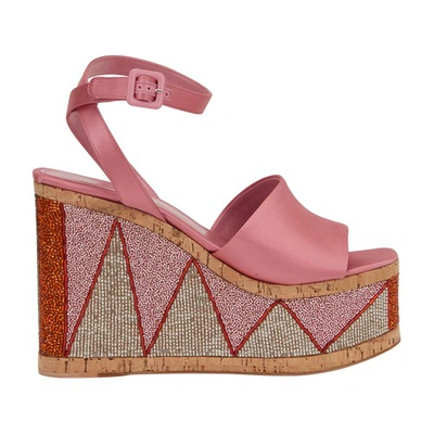Haus Of Honey 125mm Lust Bead Embellished Satin Wedges In Pink