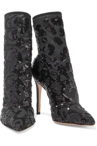 Gianvito Rossi Daze Sequin-embellished Stretch-tulle Sock Boots In Black