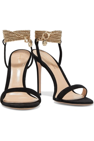 Gianvito Rossi Debbie Chain-trimmed Suede Sandals In Black