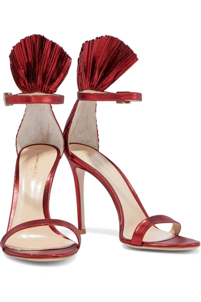 Gianvito Rossi Belvedere Pleated Lamé Sandals In Red