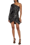 REDEMPTION ONE-SHOULDER DRAPED METALLIC SILK-BLEND JACQUARD MINI DRESS,3074457345626512792