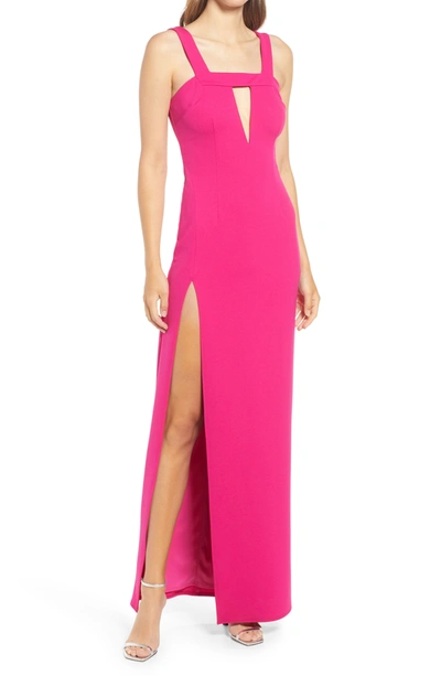 Katie May Take The Plunge Stretch Crepe Column Gown In Pink Peacock