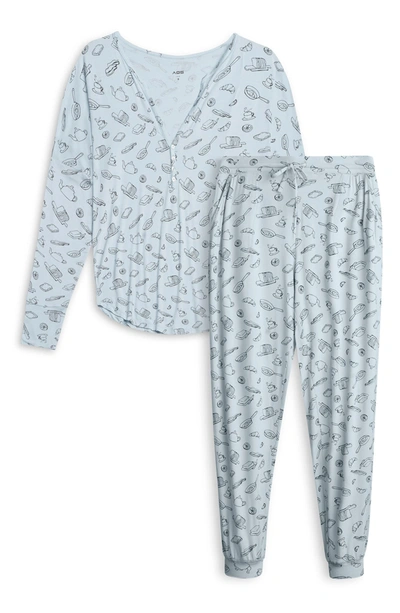 Aqs Printed Top & Pants 2-piece Pajama Set In Periwinkle