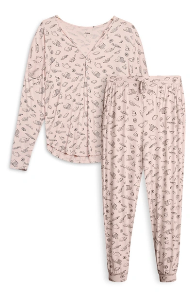 Aqs Printed Top & Pants 2-piece Pajama Set In Pink