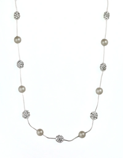 Anne Klein Silver-tone Crystal Imitation Pearl Strand Necklace