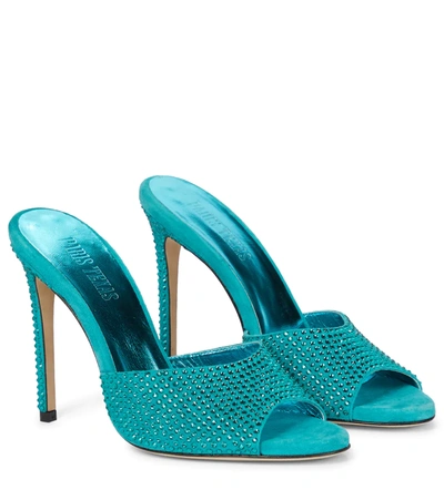 Paris Texas Holly Embellished Suede Sandals In Azzurro