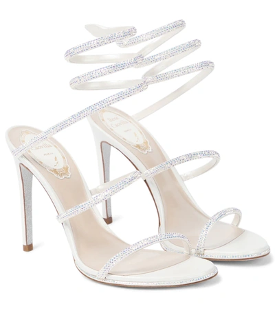 René Caovilla Cleo Embellished Leather Sandals In Ivory Satin/transmission Stra