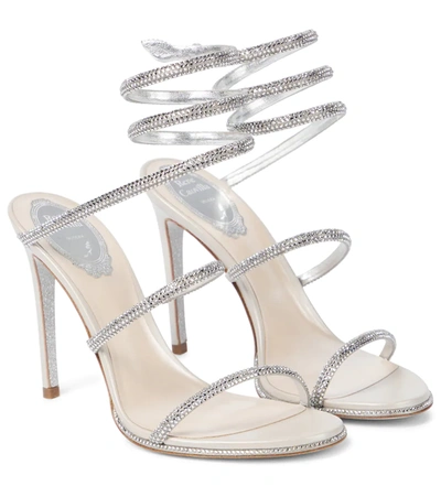 René Caovilla Cleo Embellished Leather Sandals In Grey Satin/c Silver Shade Stra