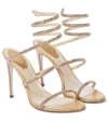 René Caovilla Cleo Embellished Leather Sandals In Beige Satin/ C Golden Shadow S